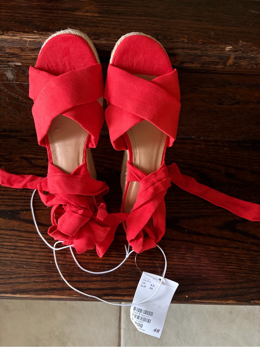 H&M Red Crisscross Tie-Wrap Espadrilles